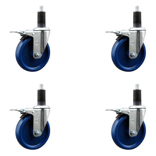 Service Caster 5'' Solid Poly Swivel 1-1/4'' Expanding Stem Caster Set Total Lock Brake, 4PK SCC-EXTTL20S514-SPUS-114-4 - main